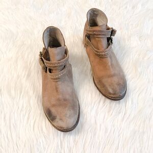 Free People Tan Leather Ankle Booties with Buckle Strap